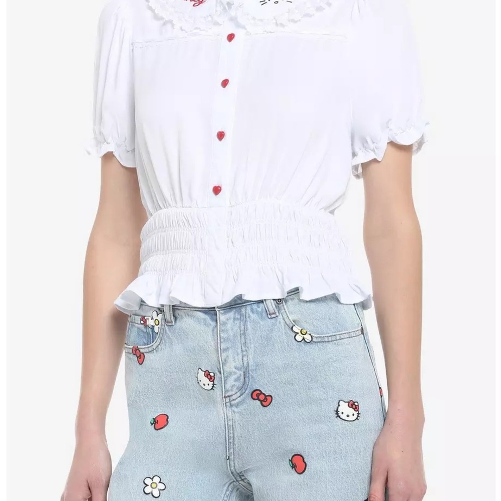 Hello Kitty Lace plus Woven Button-Up Top 3